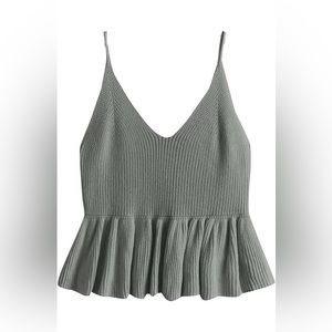 SHEIN Casual Knit Top Sleeveless Ruffle Hem V Neck Peplum Crop Tank Top size M